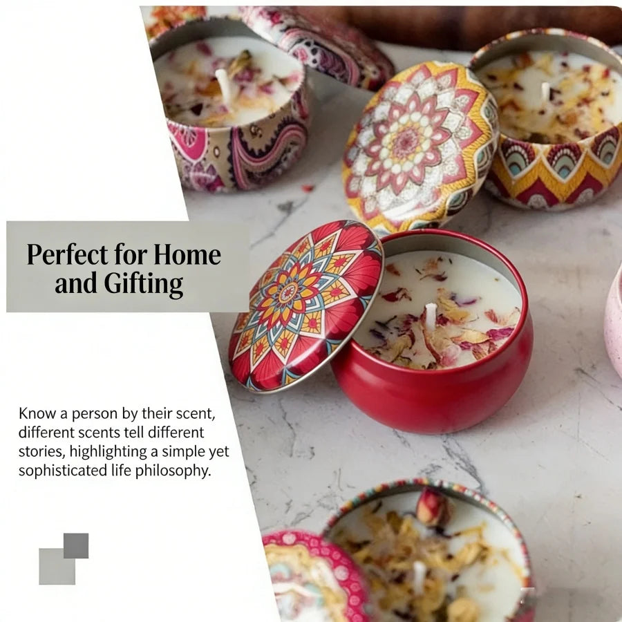 1PC Mandala Pattern Scented Candle Tin Set Natural Aroma Soy Wax Romantic Atmosphere Candle for Home Decor & Emergency Use